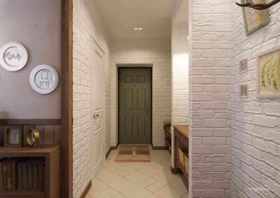 Коридор в стиле лофт с белым кирпичом