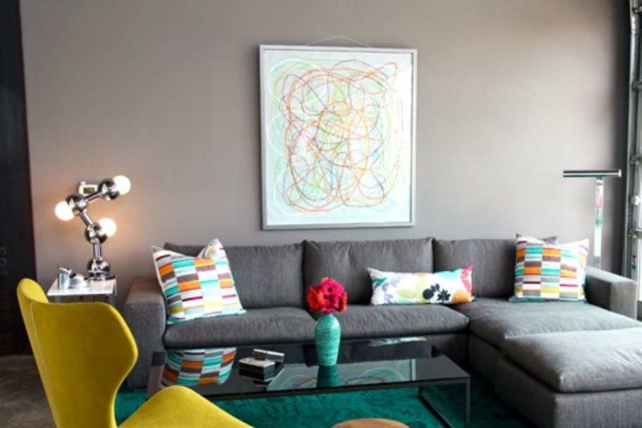 Серо бирюзовый диван лофт