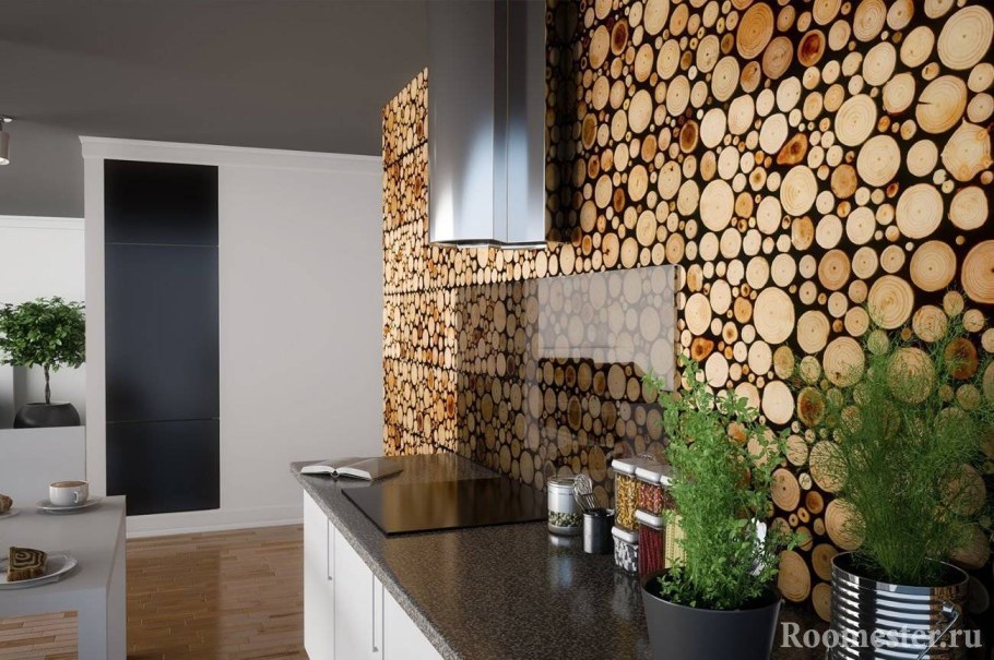 Отделка стен спилами дерева