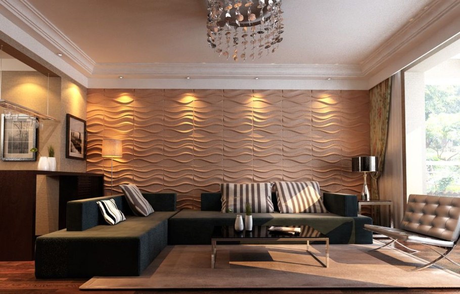 Стеновые панели в интерьере гостиной