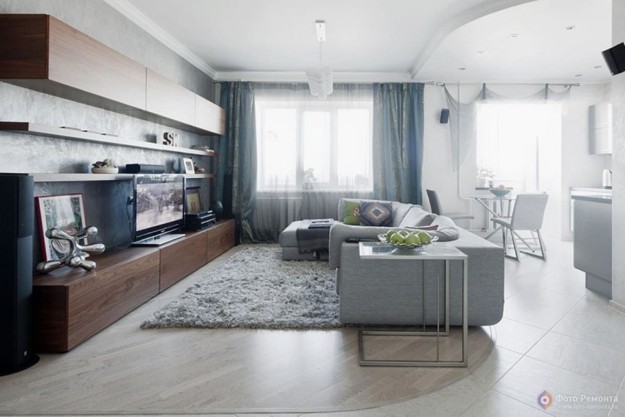 Кухня гостиная в серых тонах