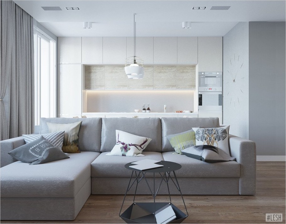 Кухня с гостинной 30кв м Минимализм