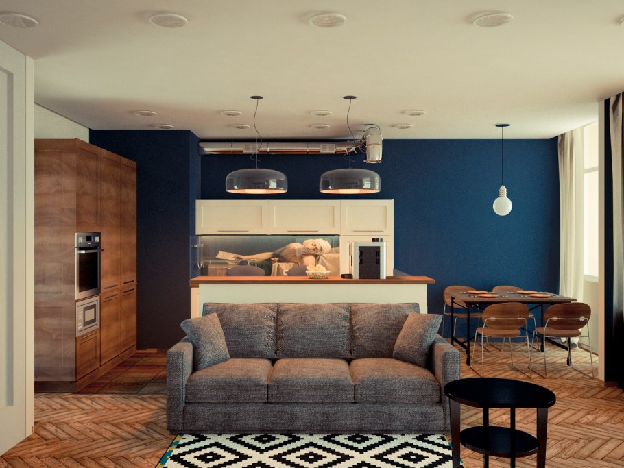 Диван в интерьере студии