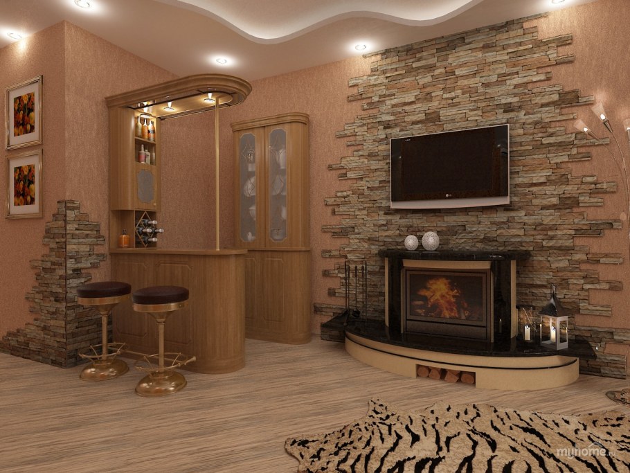 Отделка зала декоративным камнем