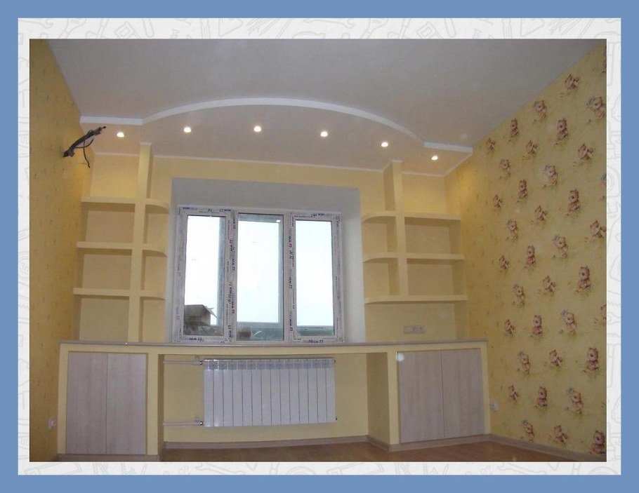 Полочки из гипсокартона вокруг окна