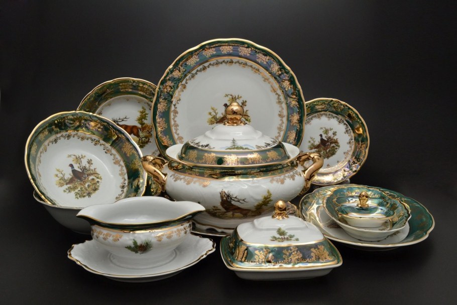 Сервиз столовый охота зеленая Карлсбад