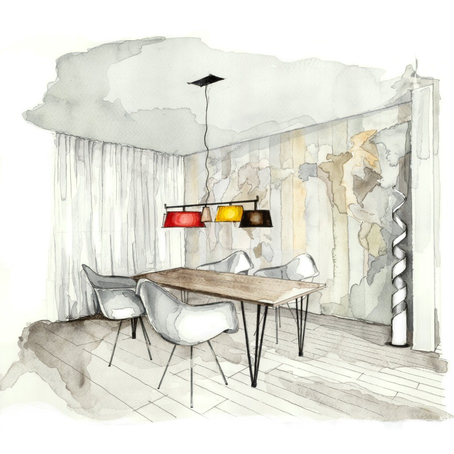 Интерьер акварелью