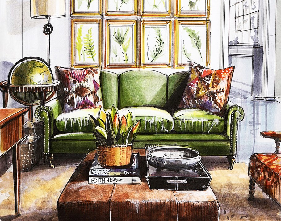 Интерьерные скетчи маркерами