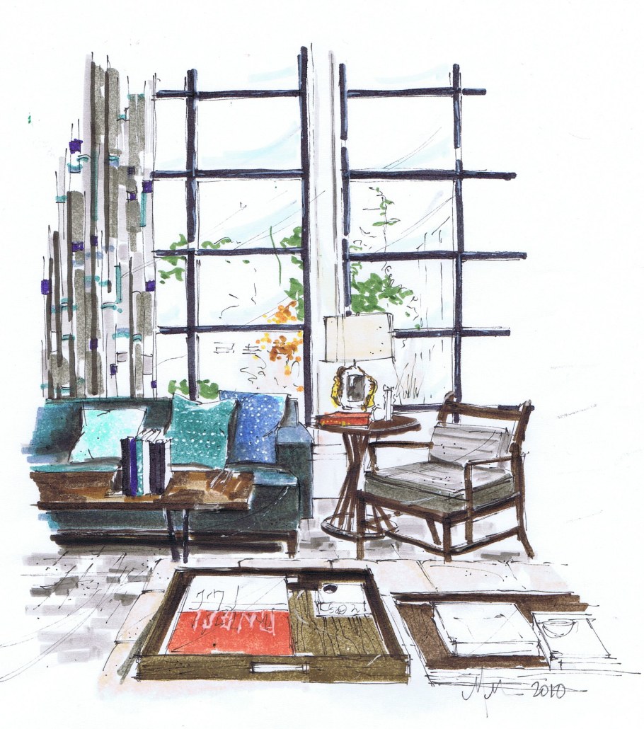 Интерьер цветными карандашами