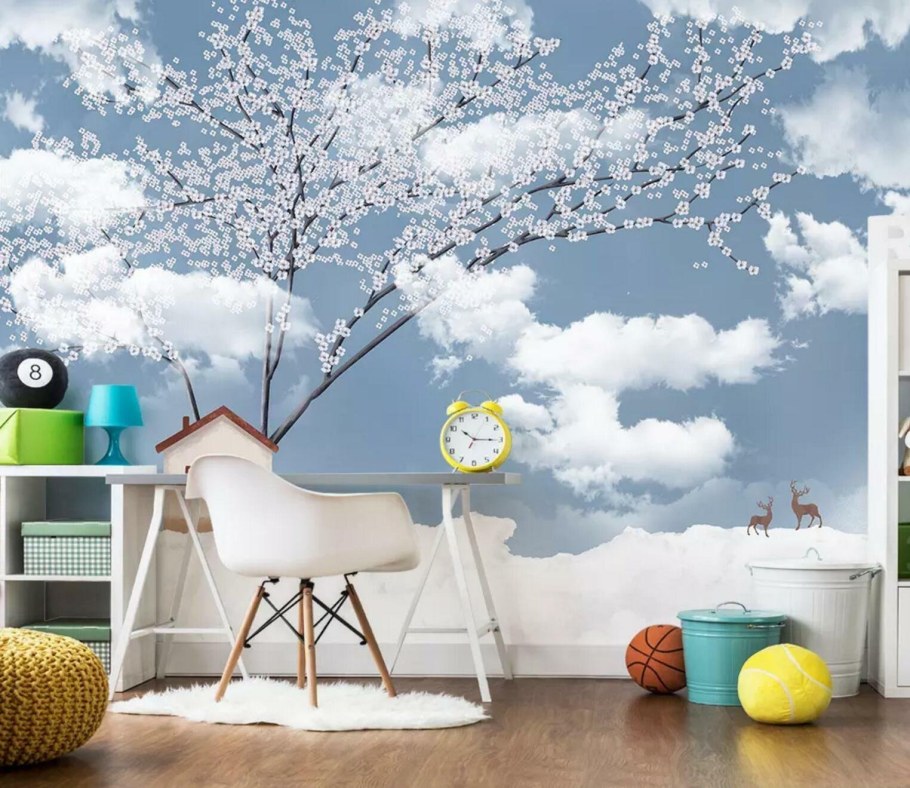 Фотообои облака в интерьере