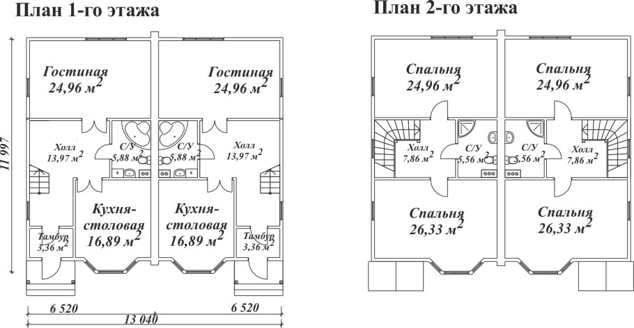 Планировка одноэтажного дома на 2 семьи