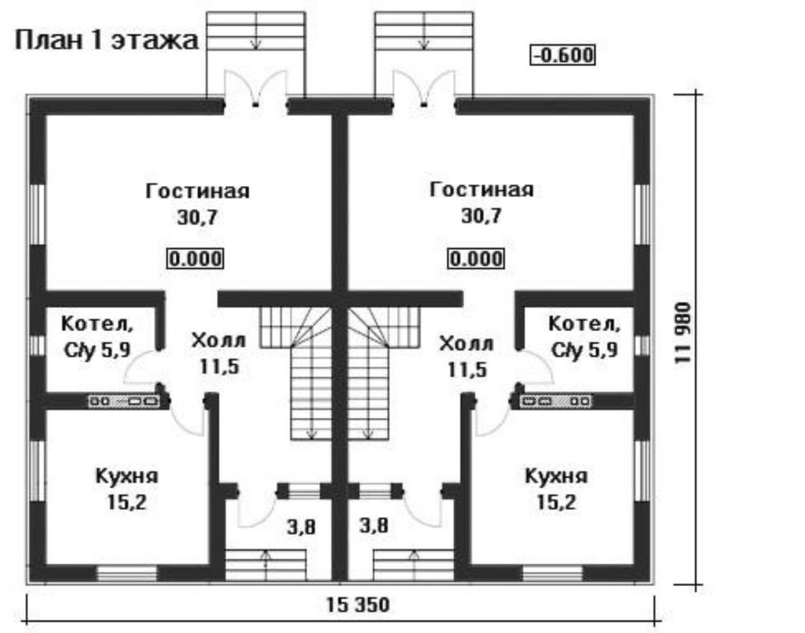 Планировка двухэтажного дома на 2 семьи
