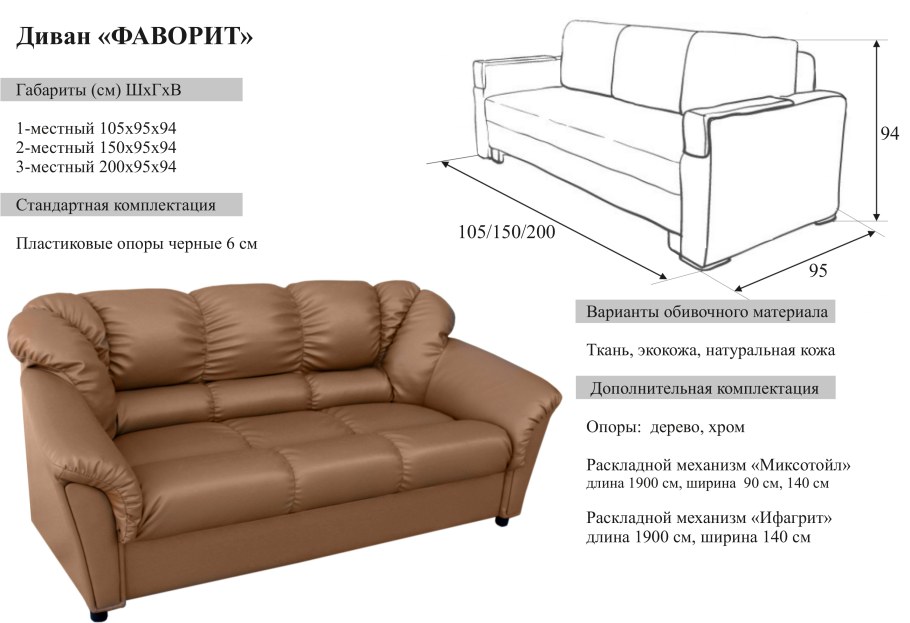 Диван Фаворит Размеры