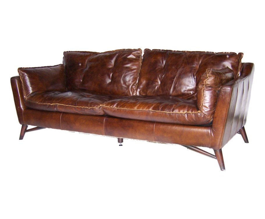 Коричневый кожаный диван на ножках