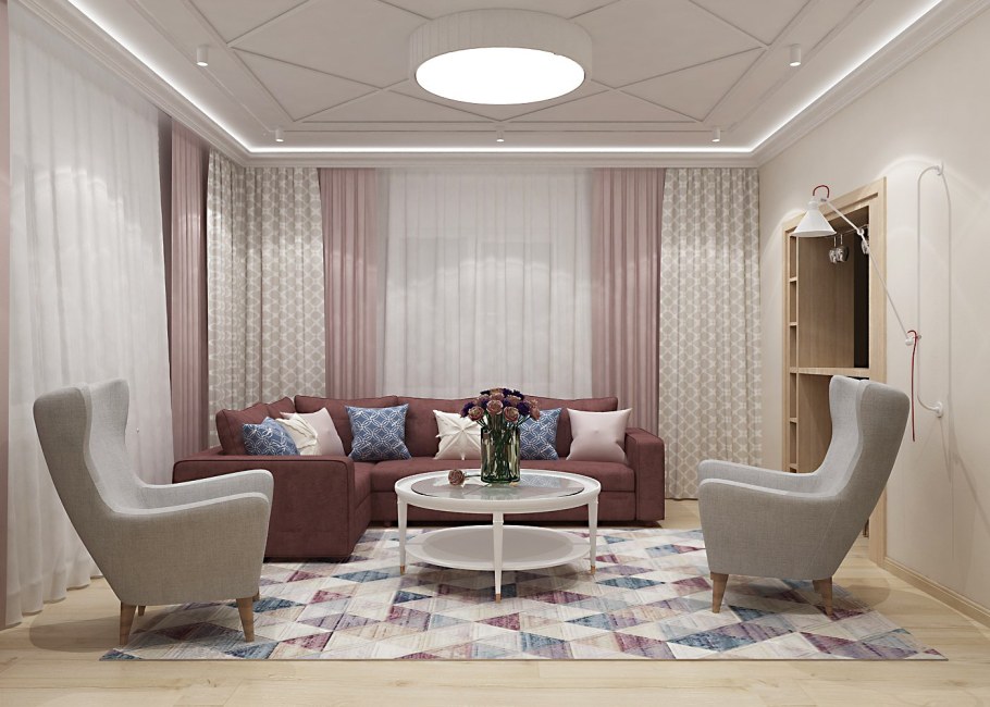 Гостиная в пудровом цвете