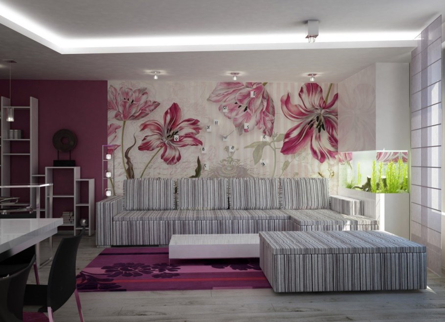 Комбинирование обоев в гостиной