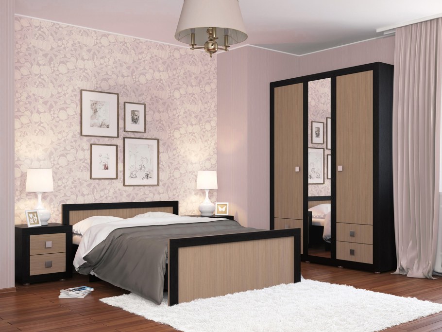 Спальня с темной мебелью