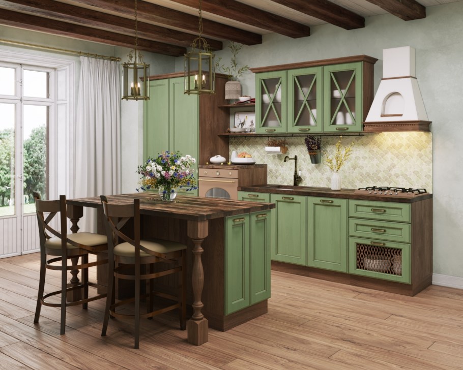 Кухни стиль Кантри патина сзелена