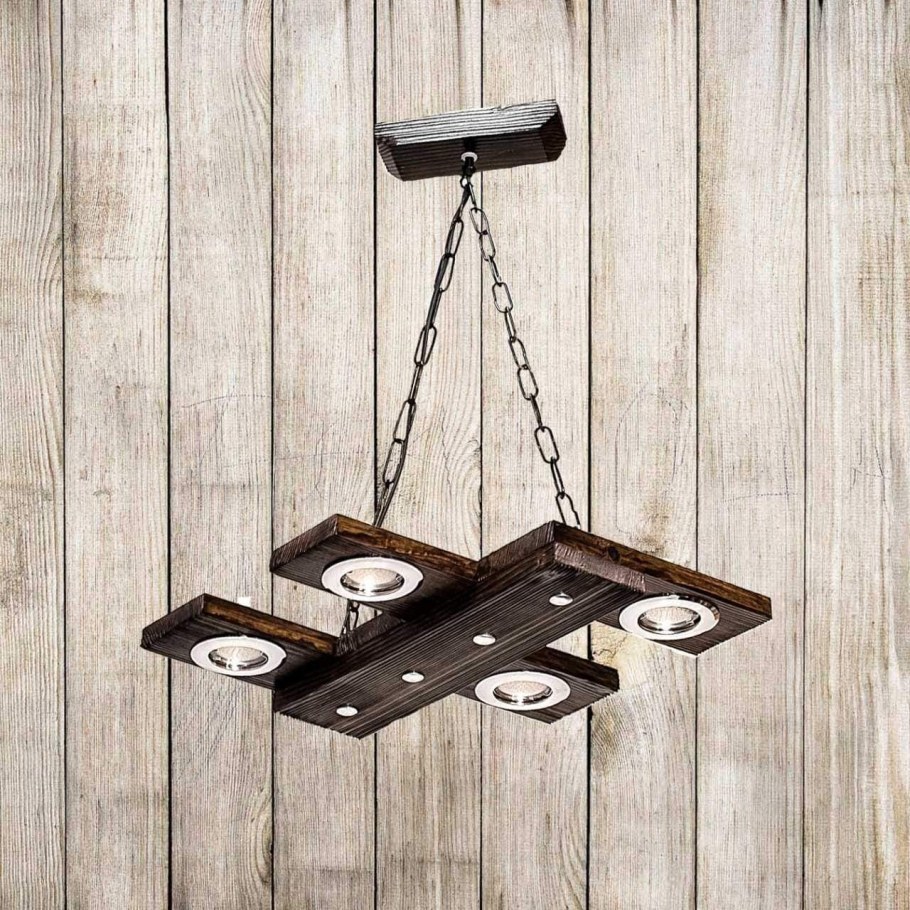 Светильник из дерева на цепях