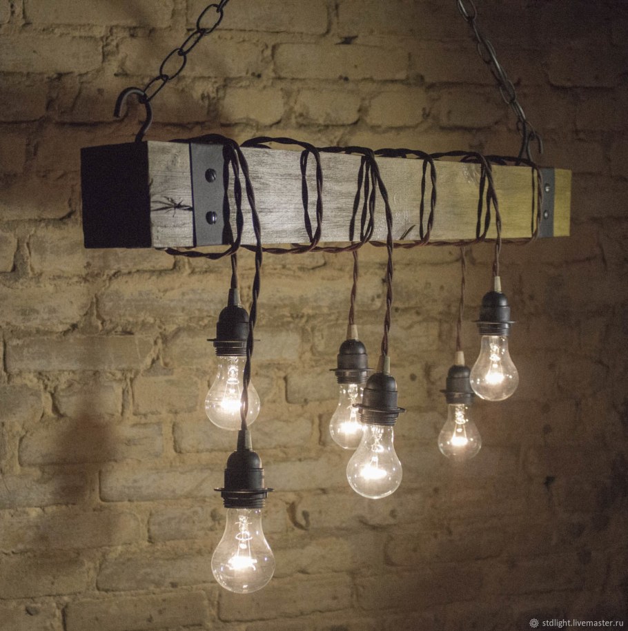 Люстра лофт из дерева и металла на 10 ламп 118 Loft