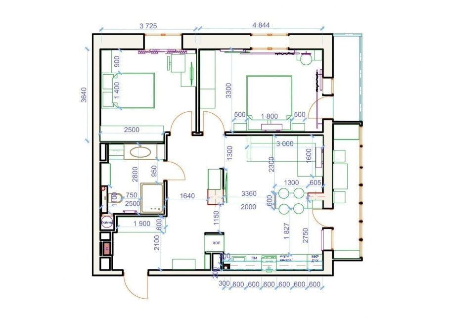 Планировка квартиры 2 комнатной 60кв