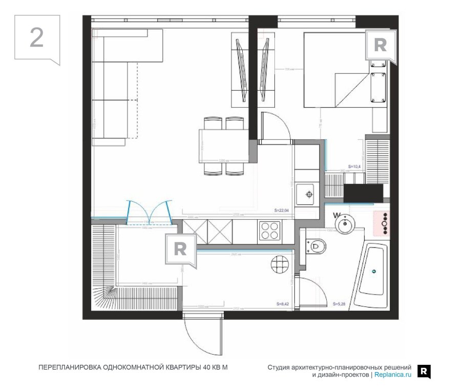 Перепланировка 2-х комнатной квартиры в панельном доме