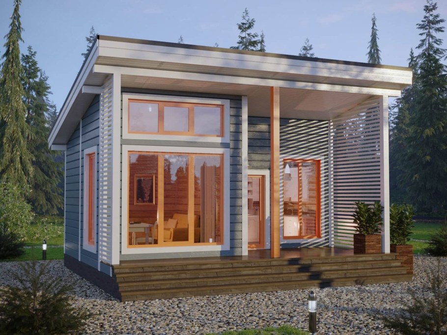 Загородный дом с односкатной крышей