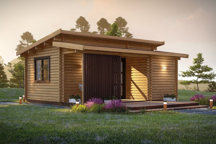 Баня 4x6 с верандой односкатной крышей