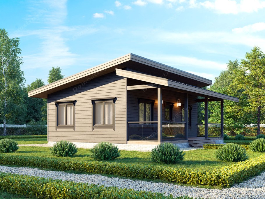 Баня с верандой под односкатной крышей