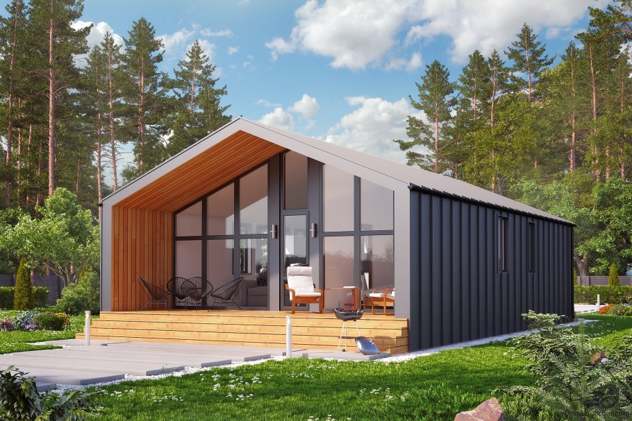 Дом с односкатной крышей и террасой в стиле лофт