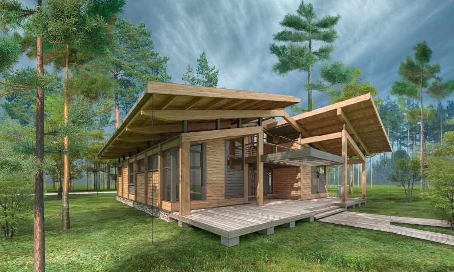 Одноэтажный каркасный дом с односкатной крышей