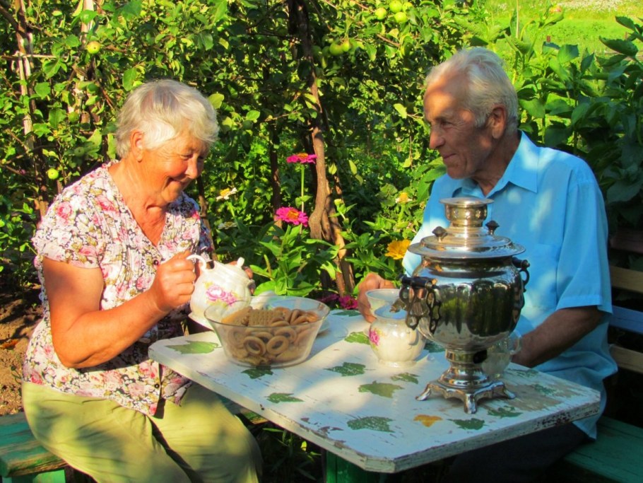 Пенсионеры в саду