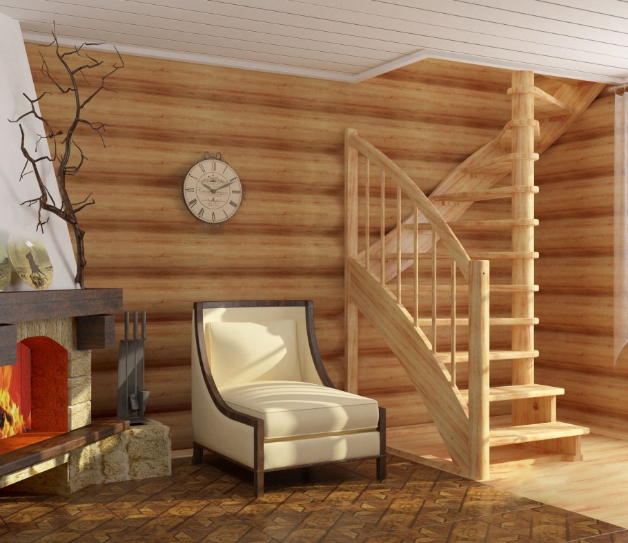 Лестница межэтажная деревянная к-005м