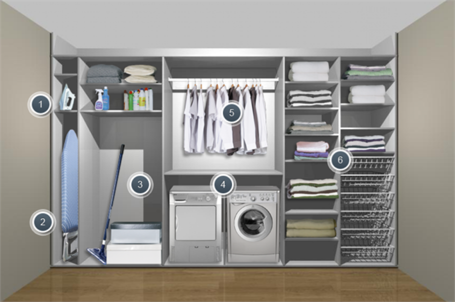 Место в шкафу для гладильной доски и пылесоса