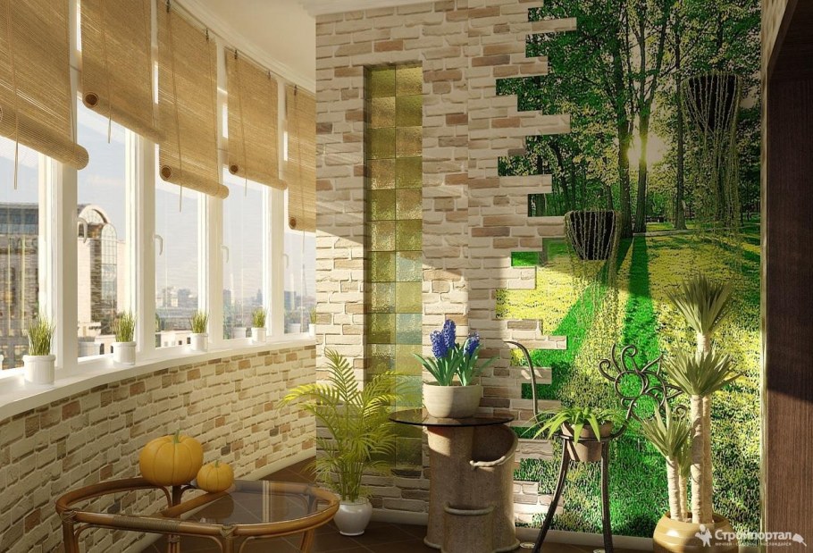 Отделка балкона декоративным камнем