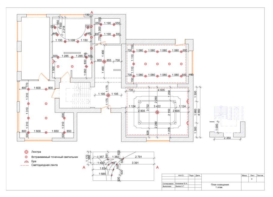 Чертёж освещения светодиодных ламп