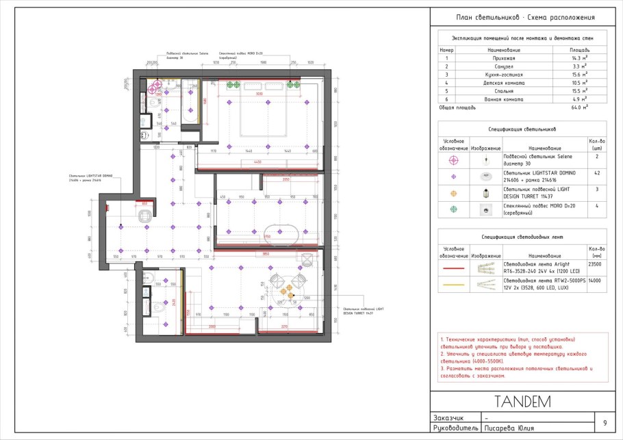 План светильников