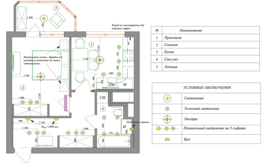 План освещения квартиры чертеж