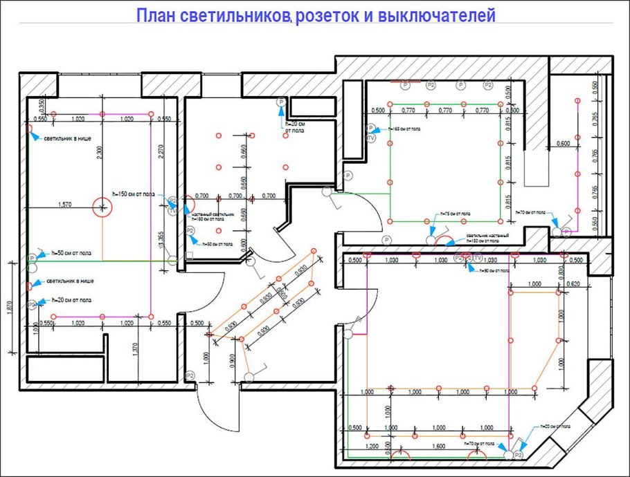 Схема размещения розеток и выключателей в квартире