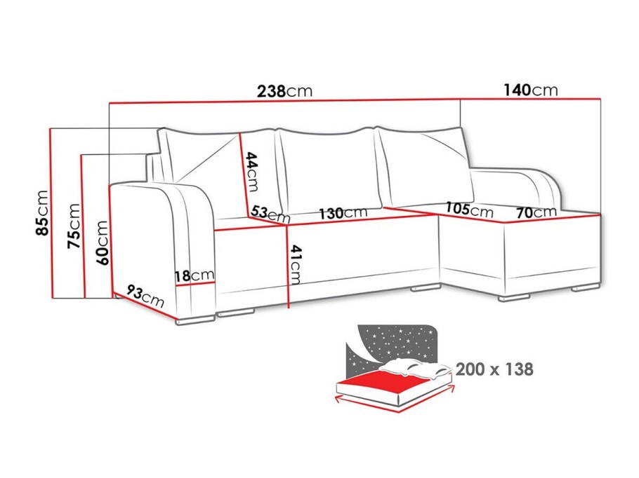 Диван угловой раздвижной Размеры
