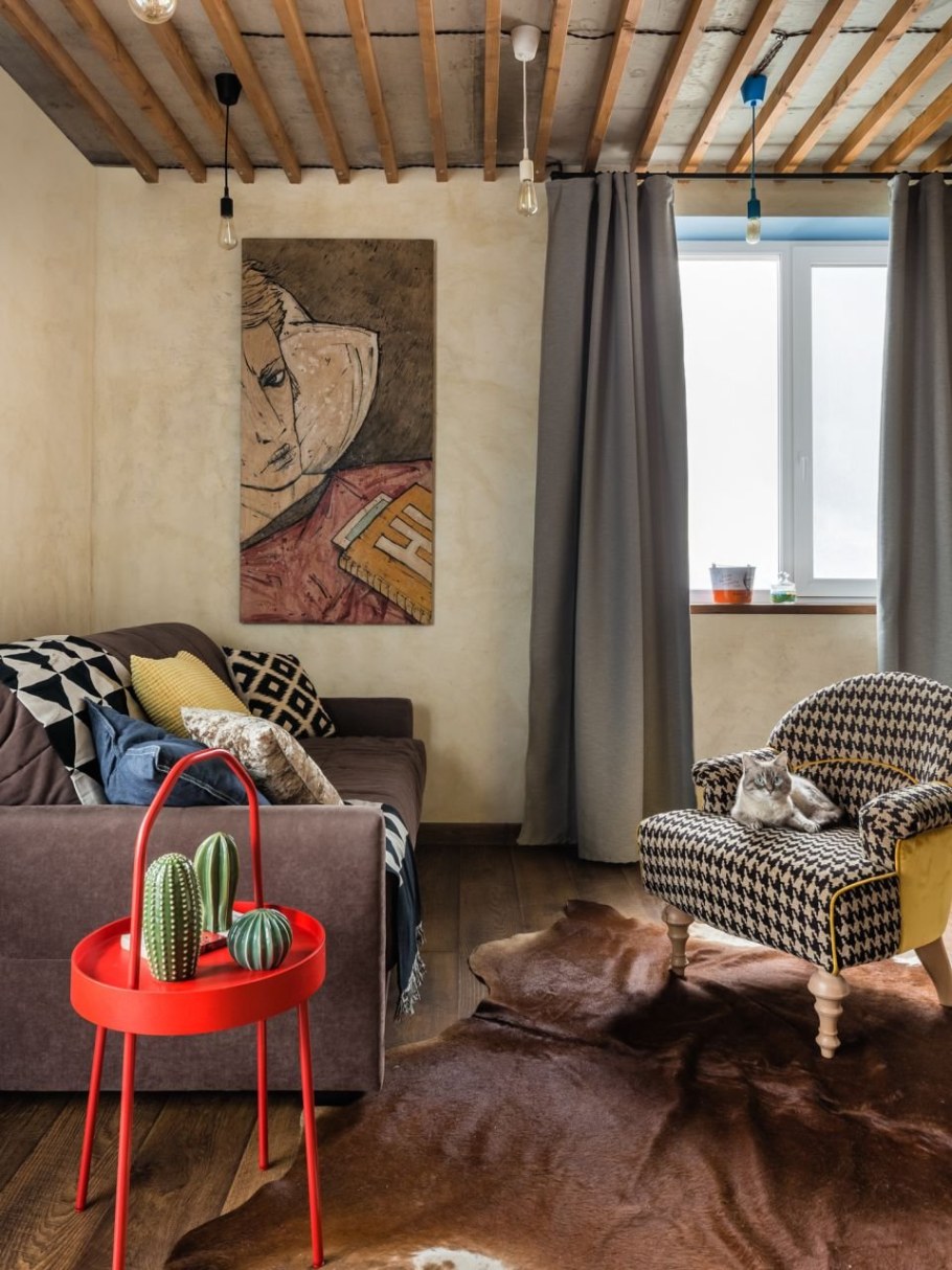 Гостиная в загородном доме в стиле лофт