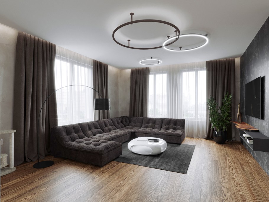 Планировка гостиной с двумя окнами