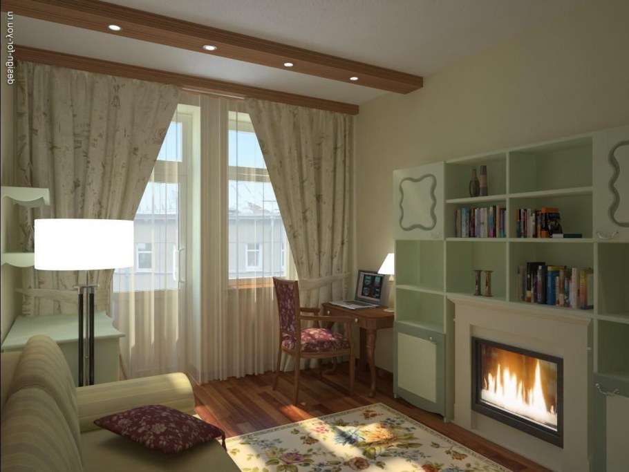 Гостиная с двумя окнами на одной стене