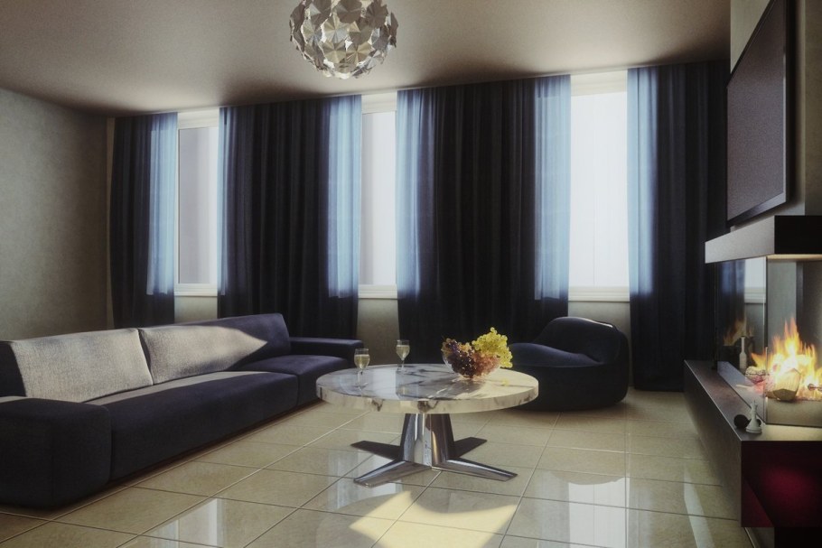 Интерьер комнаты с 2 окнами