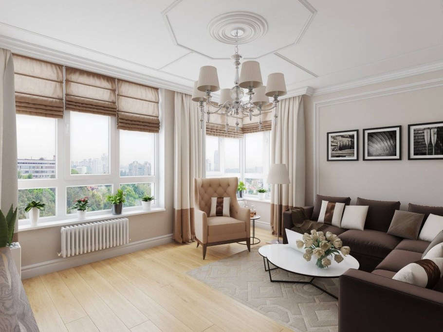 Угловая комната с двумя окнами