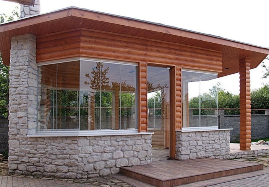 Беседки из кирпича и стекла