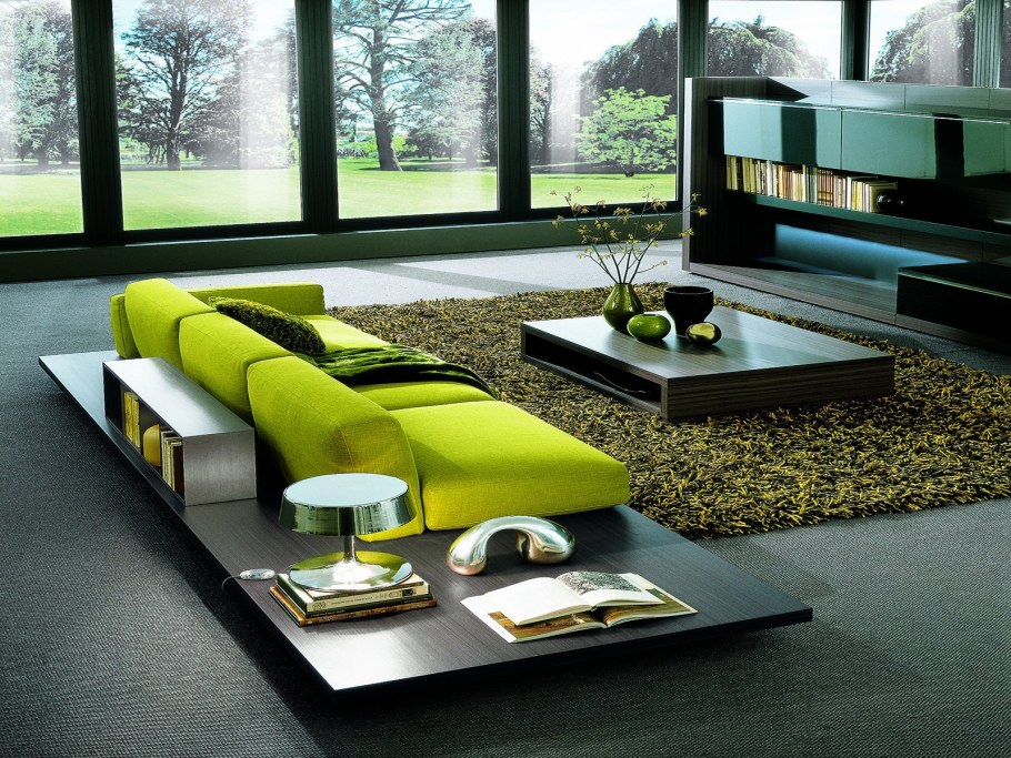 Зеленый ковер в интерьере