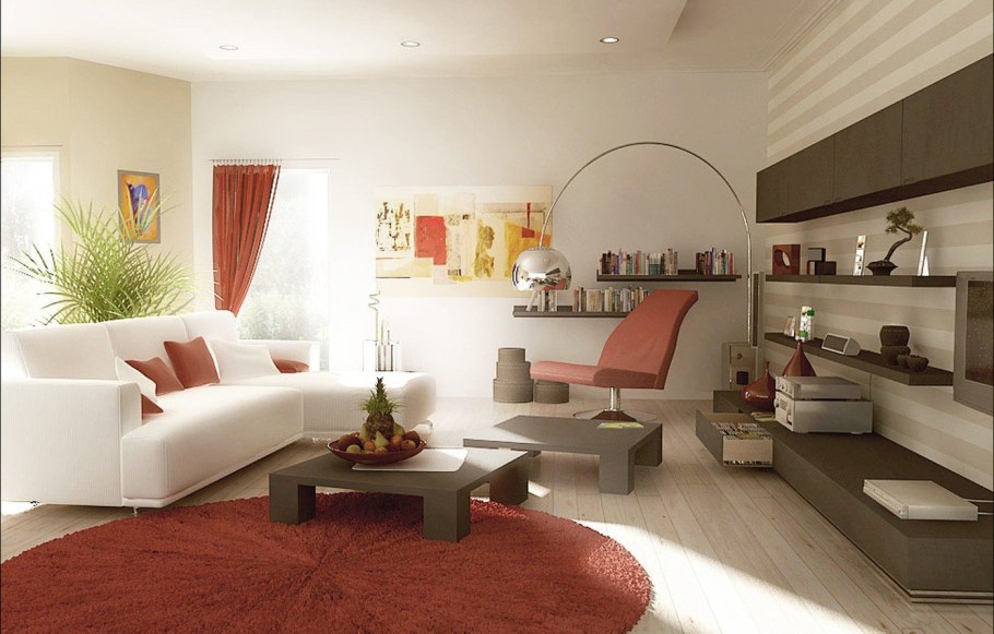 Бежевый с красным в интерьере