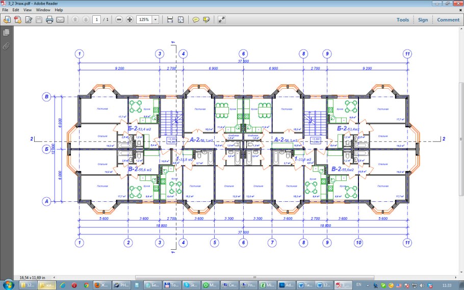 Чертеж 3 этажного жилого дома
