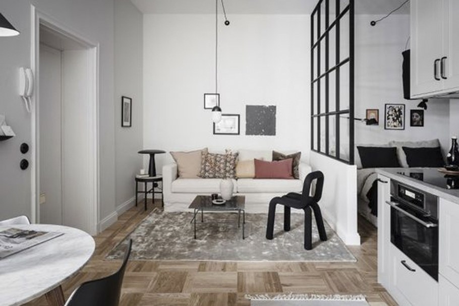 Интерьер Сканди квартиры студии 30 кв.м